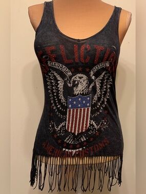 Affliction Black Eagle Shield Fringe Tank with Red Stud Accents